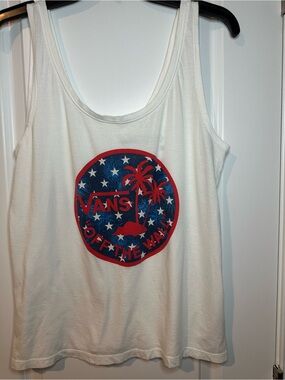 Vans White Tank with Red and Blue Palm Graphic